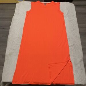 Eileen Fisher Dress Medium Orange Midi Shift Viscose Stretch Jersey Knit